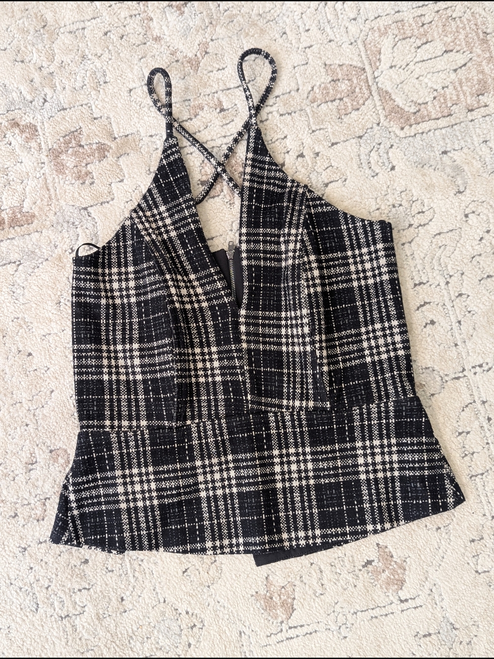 bishop + young Plaid V-Neck Peplum Tank Top Boning Large Whimsigoth Goth Punk